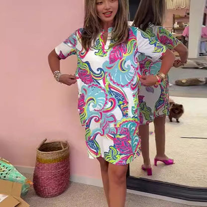 🌸Robe à imprimé floral pour femme avec col en V