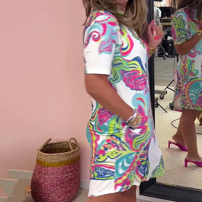 🌸Robe à imprimé floral pour femme avec col en V