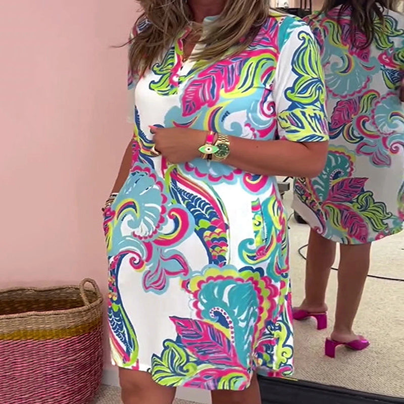 🌸Robe à imprimé floral pour femme avec col en V