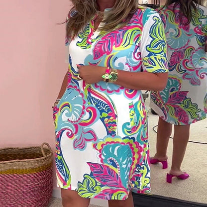 🌸Robe à imprimé floral pour femme avec col en V