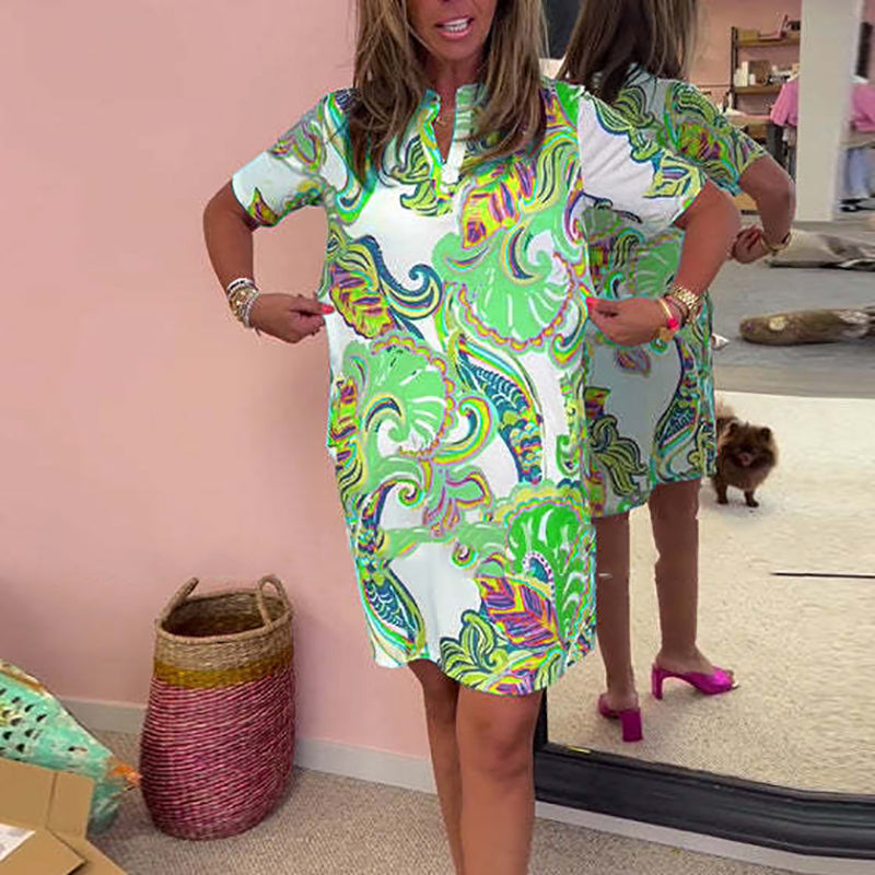 🌸Robe à imprimé floral pour femme avec col en V