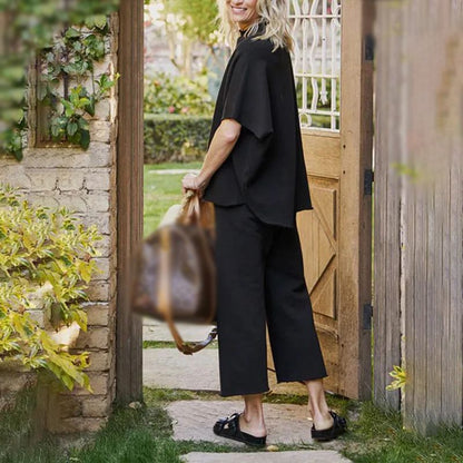 Ensemble pantalon large à manches 3/4 pour femme 