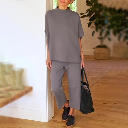 Ensemble pantalon large à manches 3/4 pour femme 