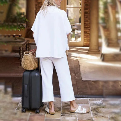 Ensemble pantalon large à manches 3/4 pour femme 