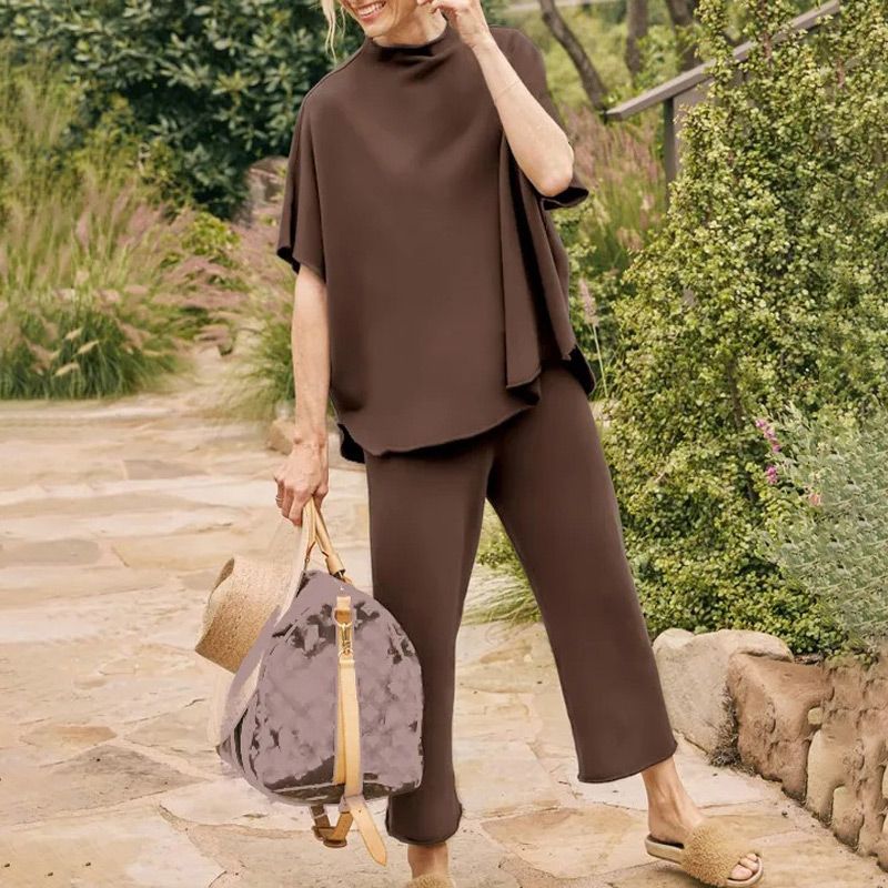 Ensemble pantalon large à manches 3/4 pour femme 