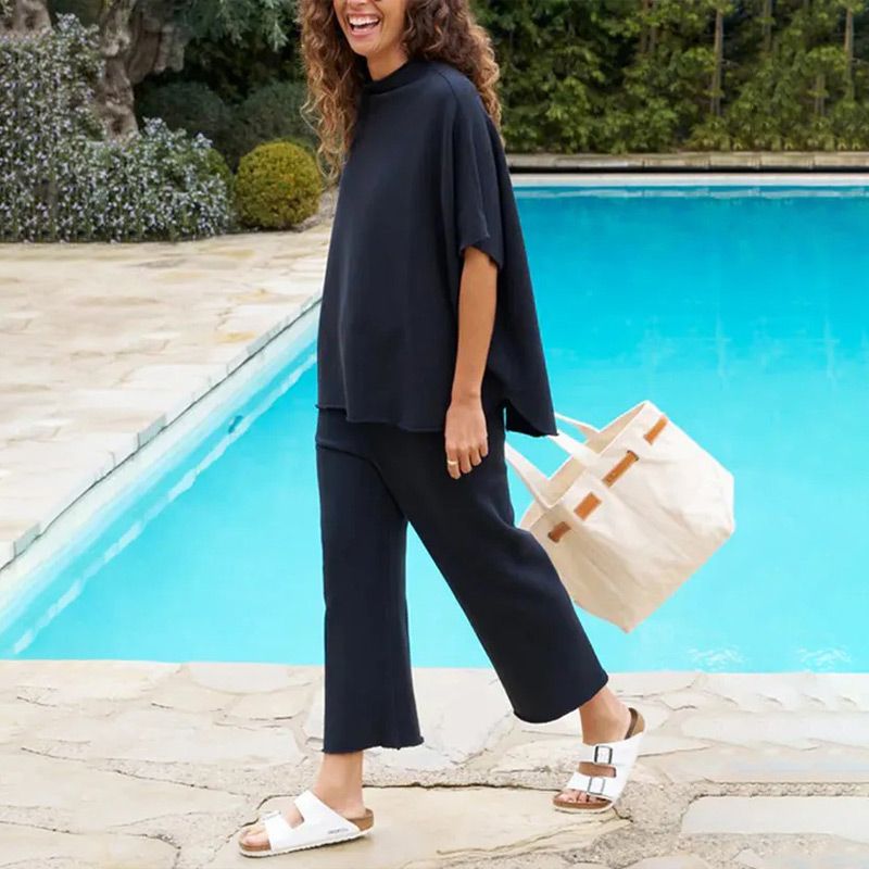 Ensemble pantalon large à manches 3/4 pour femme 