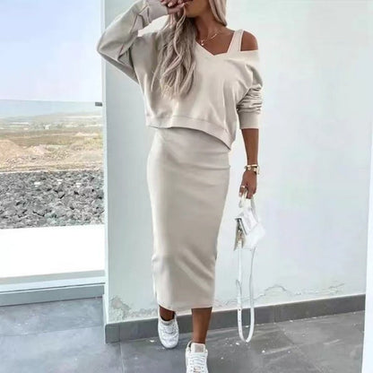🌸Women's Two-Piece Set with a Sleeveless Dress and a Loose V-Neck Sweater