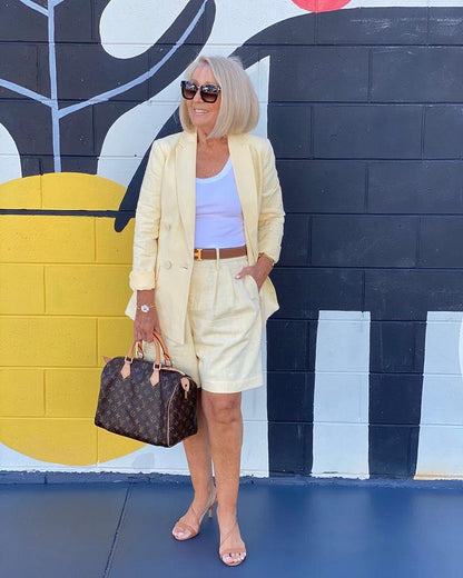 💐 Soldes Printemps 2025 🔥Ensemble deux pièces avec haut, blazer et short à fleurs tridimensionnelles