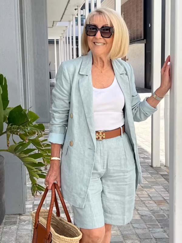 💐 Soldes Printemps 2025 🔥Ensemble deux pièces avec haut, blazer et short à fleurs tridimensionnelles