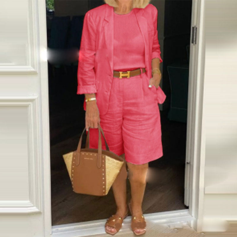 💐 Soldes Printemps 2025 🔥Ensemble deux pièces avec haut, blazer et short à fleurs tridimensionnelles