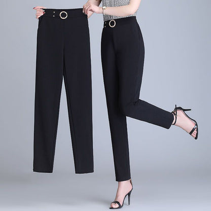 Pantalon femme longueur cheville avec taille haute et coupe confortable
