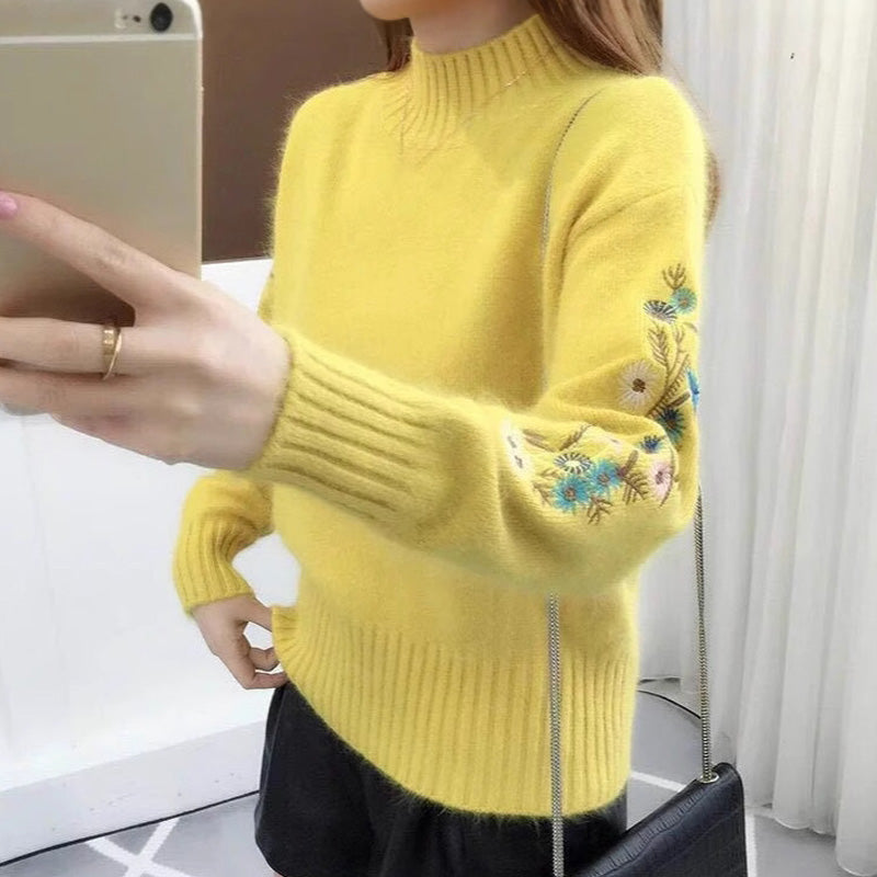 Pull épais en cachemire avec broderie florale