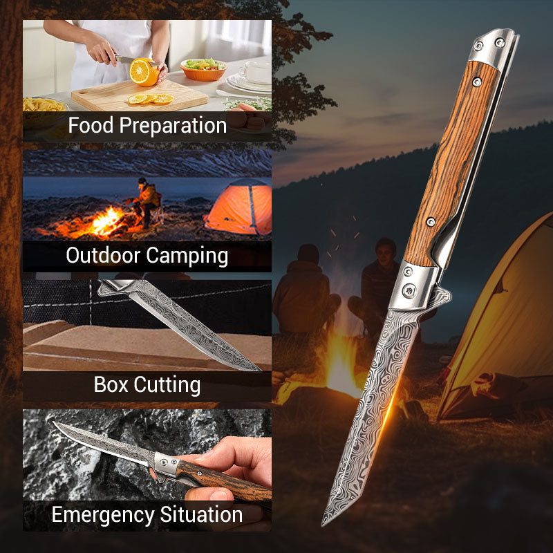 🔥 Grande vente 50% de réduction 🔥🗡️Couteau pliant avec manche en bois pour le travail, la randonnée et le camping ⛺ Achetez-en 1, obtenez-en 1 gratuit 