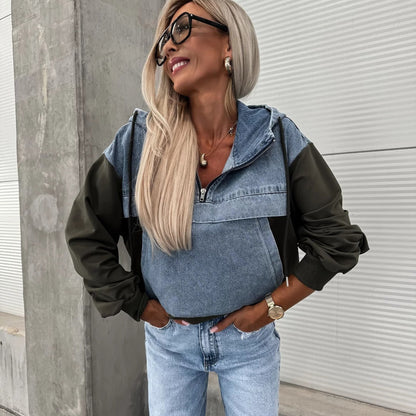 🔥Soldes 50% - Veste en jean femme avec capuche et cordon de serrage
