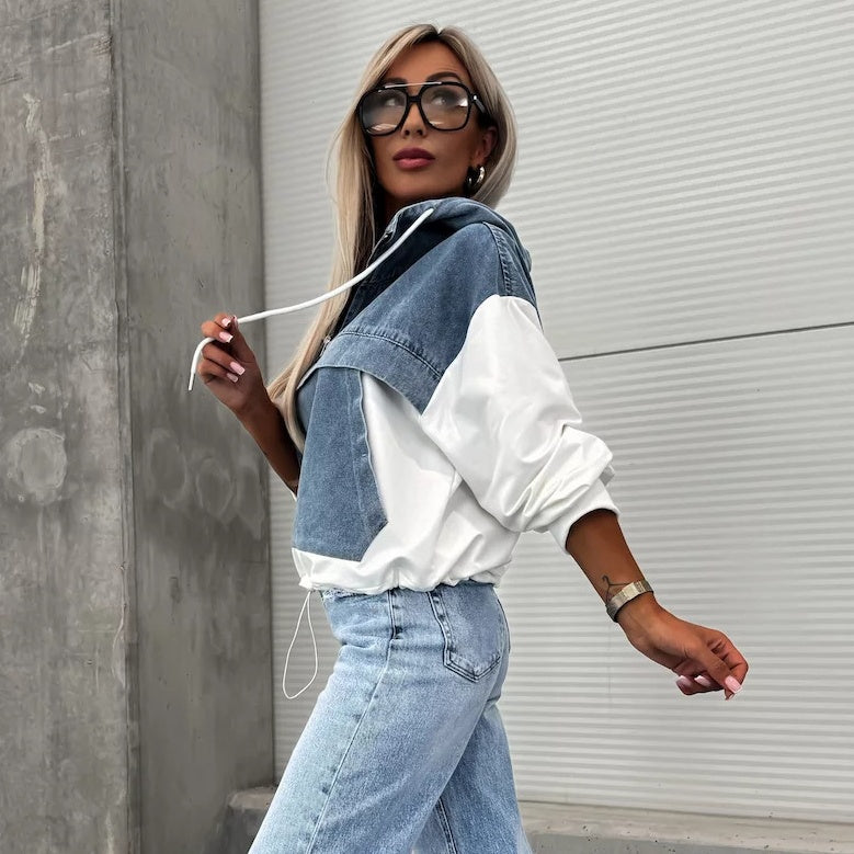 🔥Soldes 50% - Veste en jean femme avec capuche et cordon de serrage