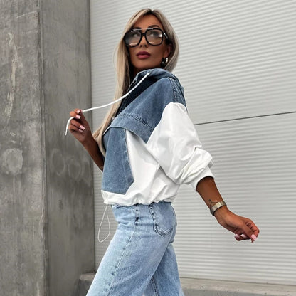 🔥Soldes 50% - Veste en jean femme avec capuche et cordon de serrage