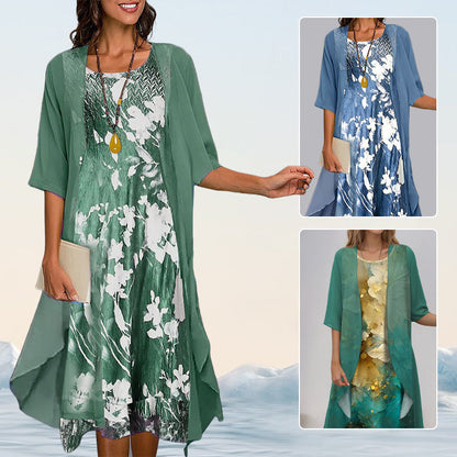 🌸Ensemble élégant 2 pièces : chemisier à manches mi-longues + robe 