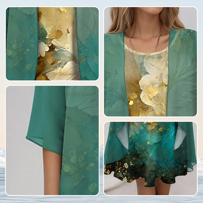 🌸Ensemble élégant 2 pièces : chemisier à manches mi-longues + robe 