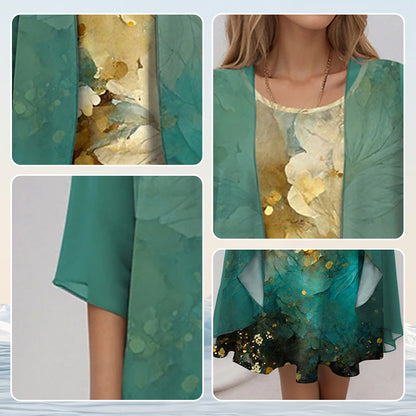 🌸Ensemble élégant 2 pièces : chemisier à manches mi-longues + robe 