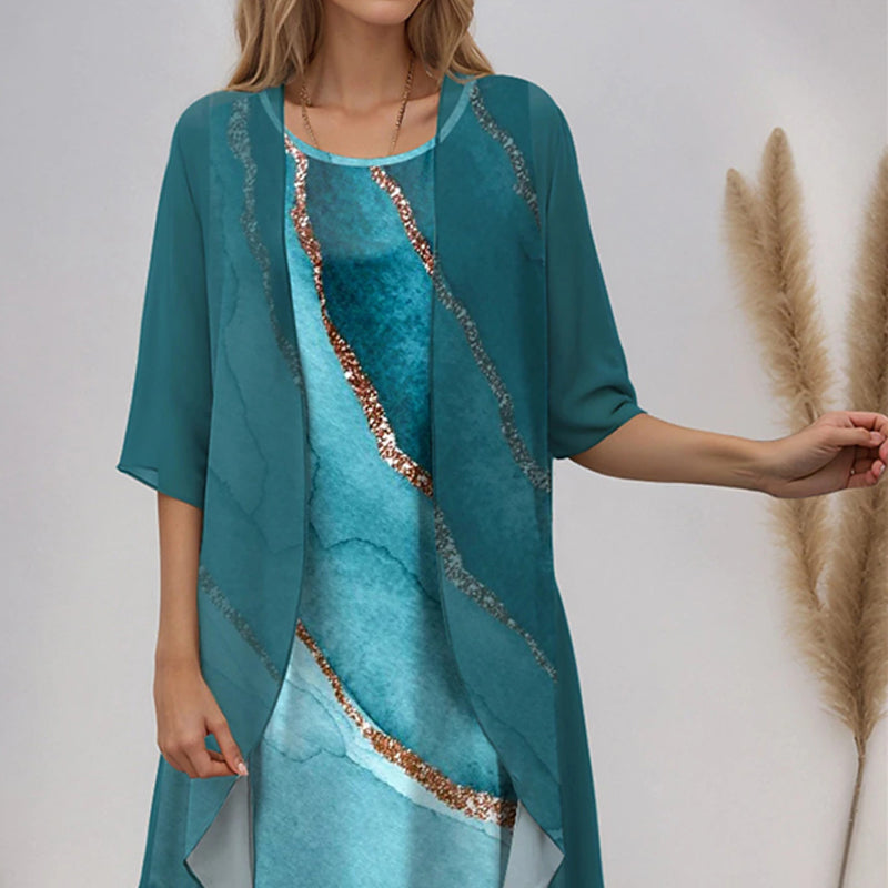 🌸Ensemble élégant 2 pièces : chemisier à manches mi-longues + robe 