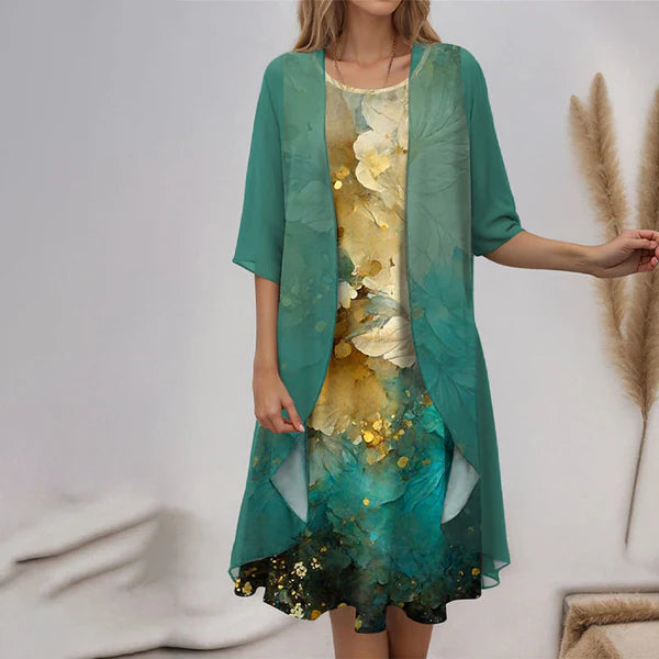 🌸Ensemble élégant 2 pièces : chemisier à manches mi-longues + robe 