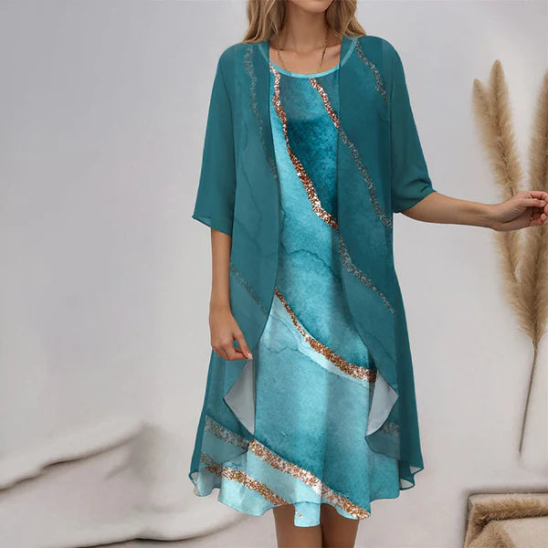 🌸Ensemble élégant 2 pièces : chemisier à manches mi-longues + robe 