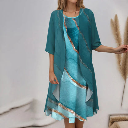 🌸Ensemble élégant 2 pièces : chemisier à manches mi-longues + robe 