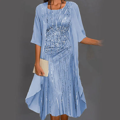 🌸Ensemble élégant 2 pièces : chemisier à manches mi-longues + robe 