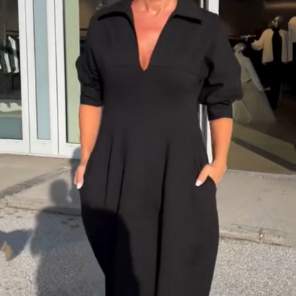 Robe mi-longue à col en V et revers, offres spéciales printemps