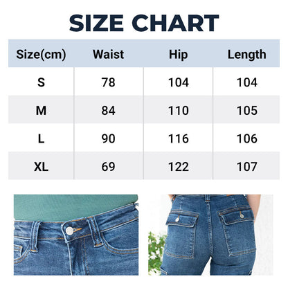 Jean cargo extensible taille haute à jambe large pour femme