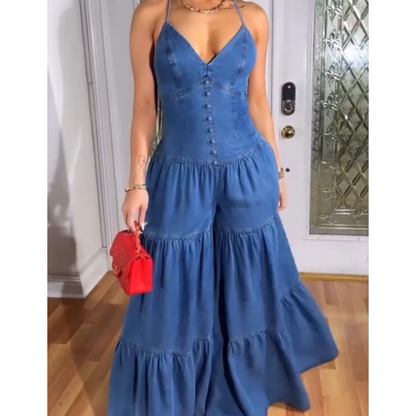 Combinaison dos nu sexy à col en V pour femme