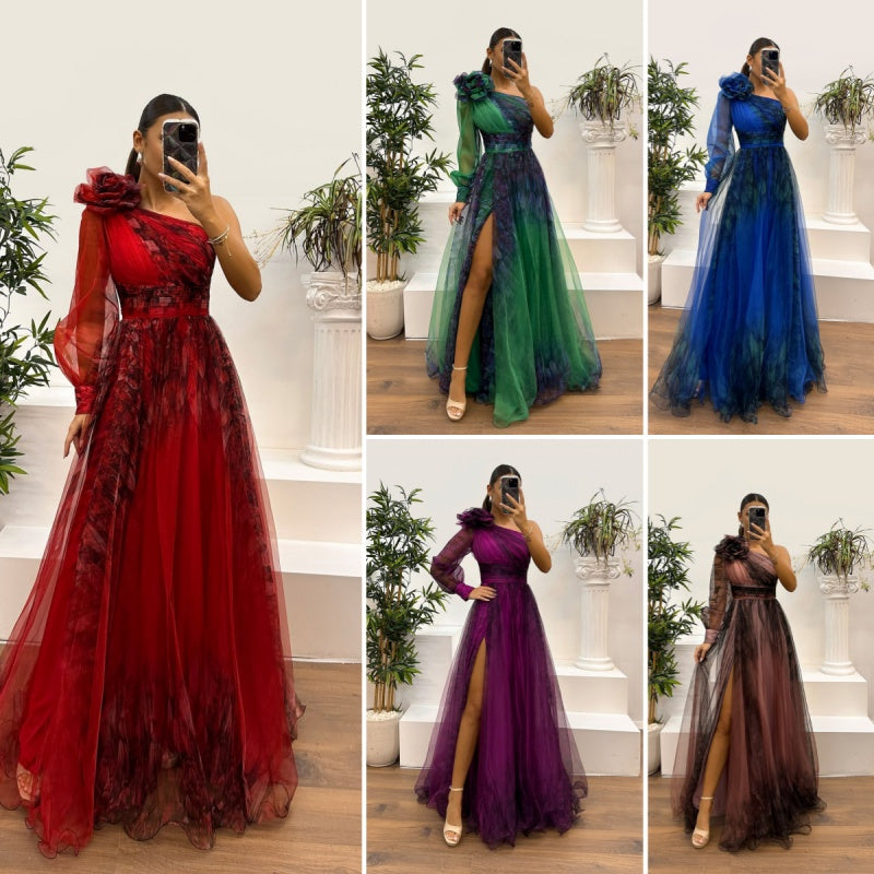 Robe à épaules dénudées en maille imprimée tendance pour femme