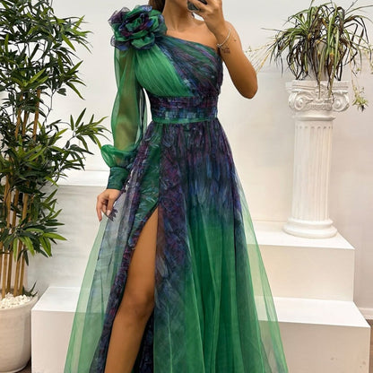 Robe à épaules dénudées en maille imprimée tendance pour femme