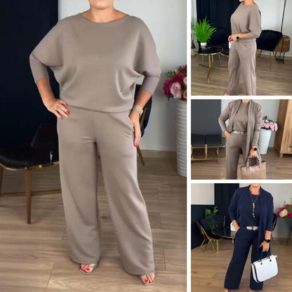 Ensemble élégant 3 pièces avec cardigan long, haut et pantalon 🔥 LIVRAISON GRATUITE 