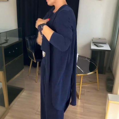 Ensemble élégant 3 pièces avec cardigan long, haut et pantalon 